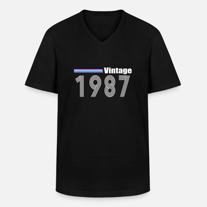 1987 - Männer-T-Shirt mit V-Ausschnitt - Schwarz