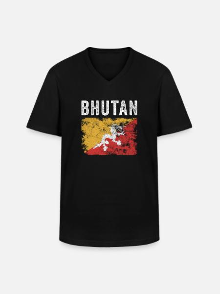 Bhutan Flag Distressed - Bhutanese Flag - Men's V-Neck T-Shirt - black