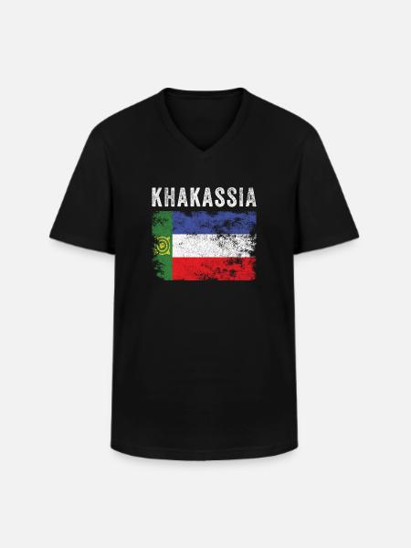 Khakassia Flag Distressed - Khakas Flag - Men's V-Neck T-Shirt - black