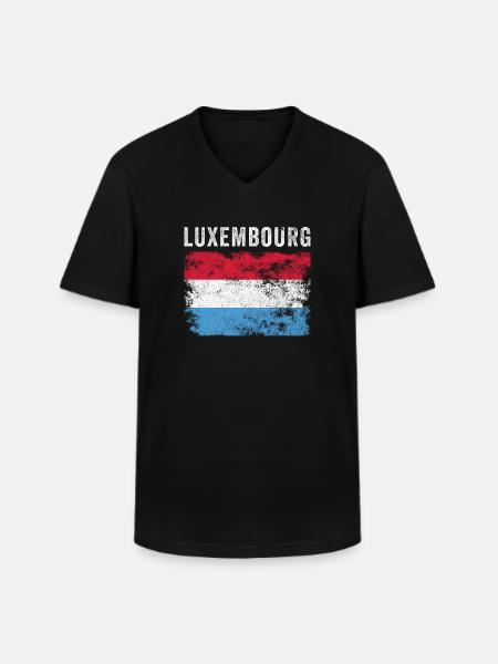 Luxembourg Flag Distressed - Men's V-Neck T-Shirt - black