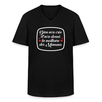 Dieu m'a crée etm'a donné la meilleure des mamans - T-shirt col V Homme - noir - Devant - AI Model Male 178 dark (178cm)