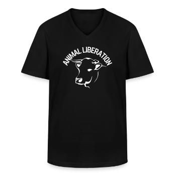Animal Liberation Cow - Men's V-Neck T-Shirt - black - Front - AI Model Male 178 dark (178cm)