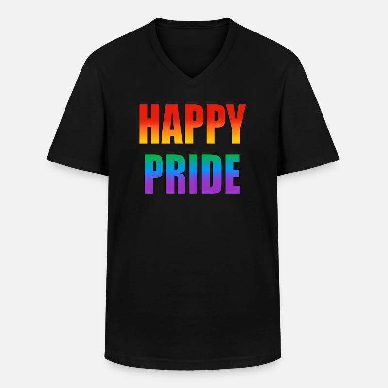 Happy Pride Regenbogen-Text - Männer-T-Shirt mit V-Ausschnitt - Schwarz