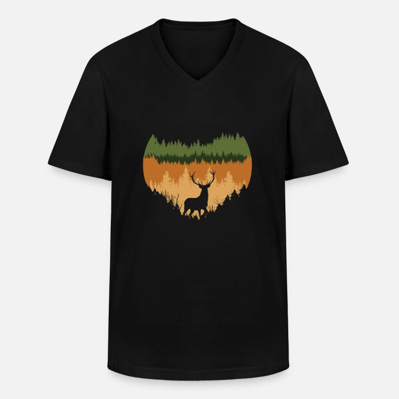 tiefer Wald und Hirsche - Männer-T-Shirt mit V-Ausschnitt - Schwarz