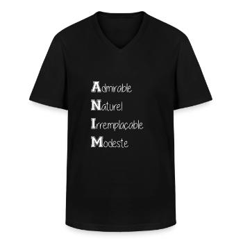 ANIM-blanc - T-shirt col V Homme - noir - Devant - AI Model Male 178 dark (178cm)