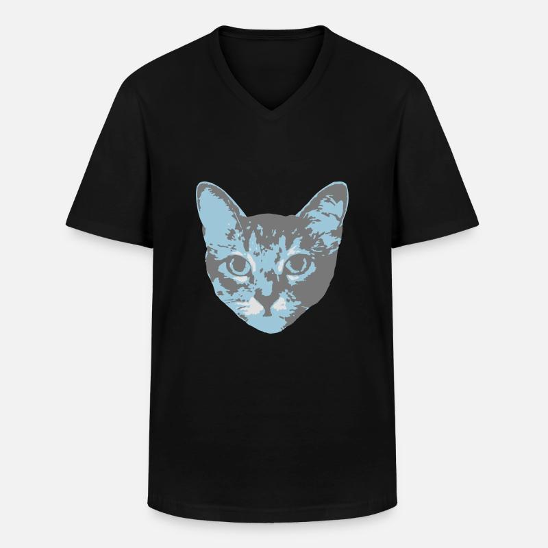 cat face - Männer-T-Shirt mit V-Ausschnitt - Schwarz