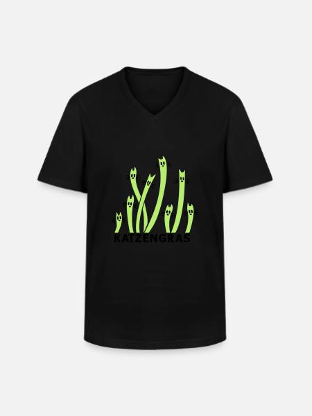 Cat Grass 2 - Men's V-Neck T-Shirt - black