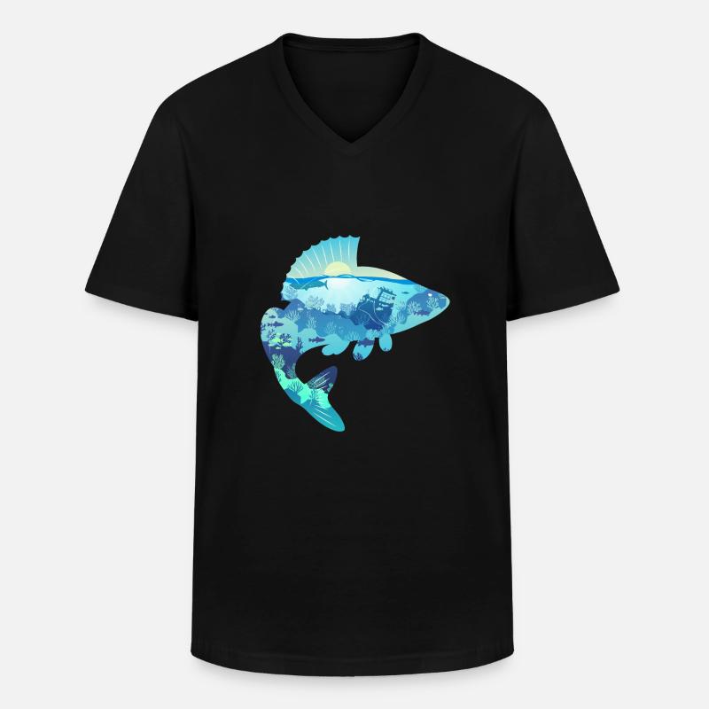 Barsch Perch Bass - Männer-T-Shirt mit V-Ausschnitt - Schwarz
