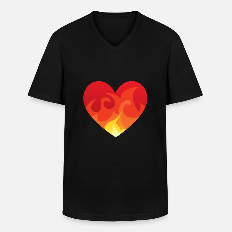 Heart with fire de - Männer-T-Shirt mit V-Ausschnitt - Schwarz