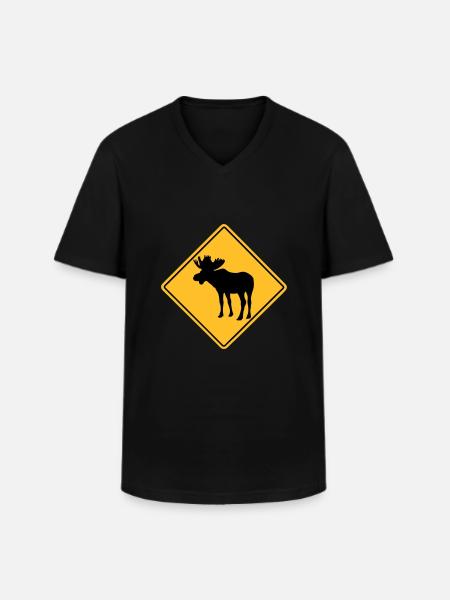 Moose Road Sign - Männer-T-Shirt mit V-Ausschnitt - Schwarz
