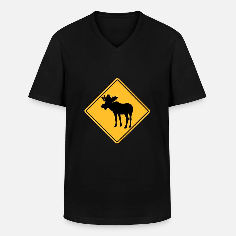 Moose Road Sign - Männer-T-Shirt mit V-Ausschnitt - Schwarz