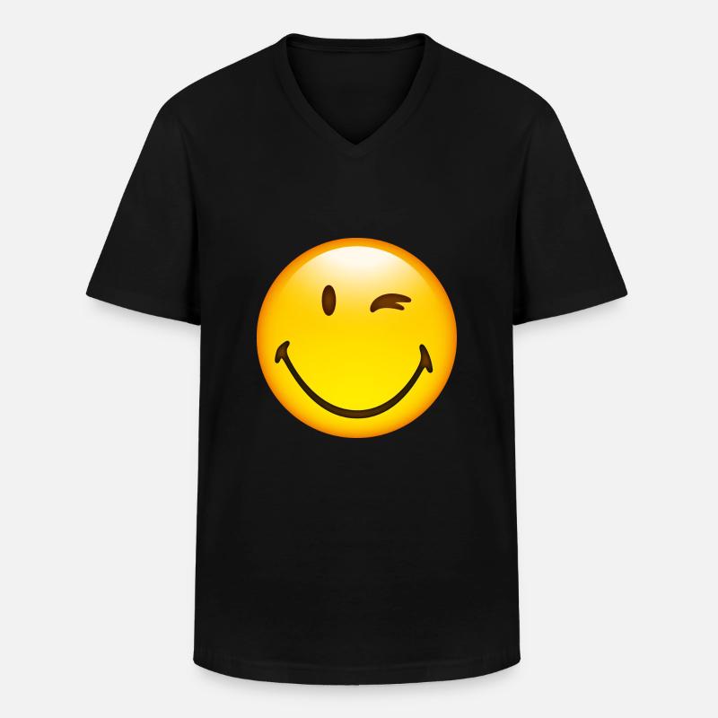 Smiley Glossy Happy Blink - Maglietta da uomo classica con scollo a V - nero