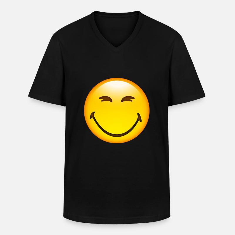 Smiley Happy - T-shirt med V-ringning herr - svart