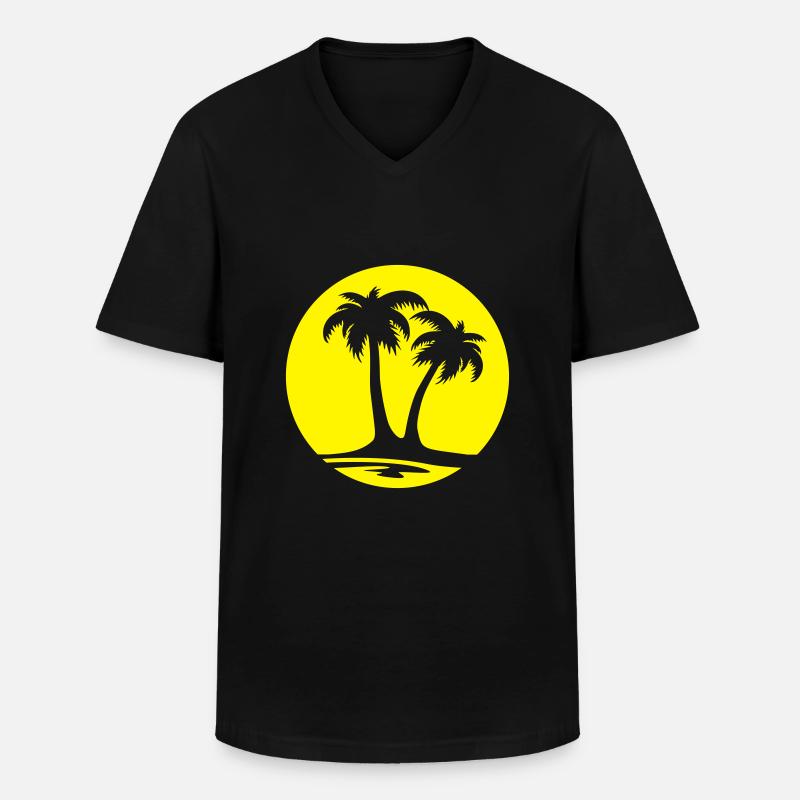Freizeit - Palmen Sonne - Männer-T-Shirt mit V-Ausschnitt - Schwarz