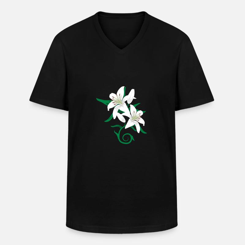Lilienblüten Tattoo Geschenkidee - Männer-T-Shirt mit V-Ausschnitt - Schwarz