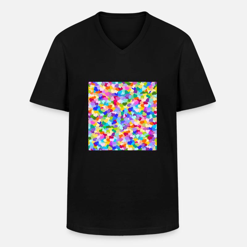 Konfetti Regenbogenherzen Muster - Männer-T-Shirt mit V-Ausschnitt - Schwarz