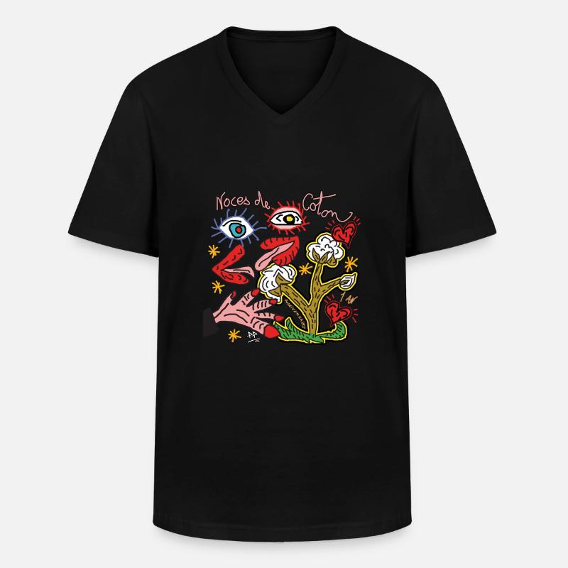 Baumwolle - Männer-T-Shirt mit V-Ausschnitt - Schwarz