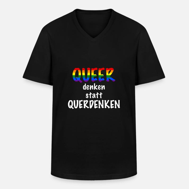 Queer denken statt Querdenken (White) - Männer-T-Shirt mit V-Ausschnitt - Schwarz