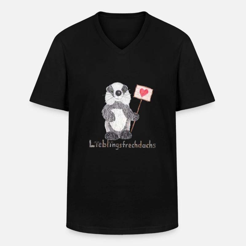 Lieblingsfrechdachs mit Herzschild - Männer-T-Shirt mit V-Ausschnitt - Schwarz
