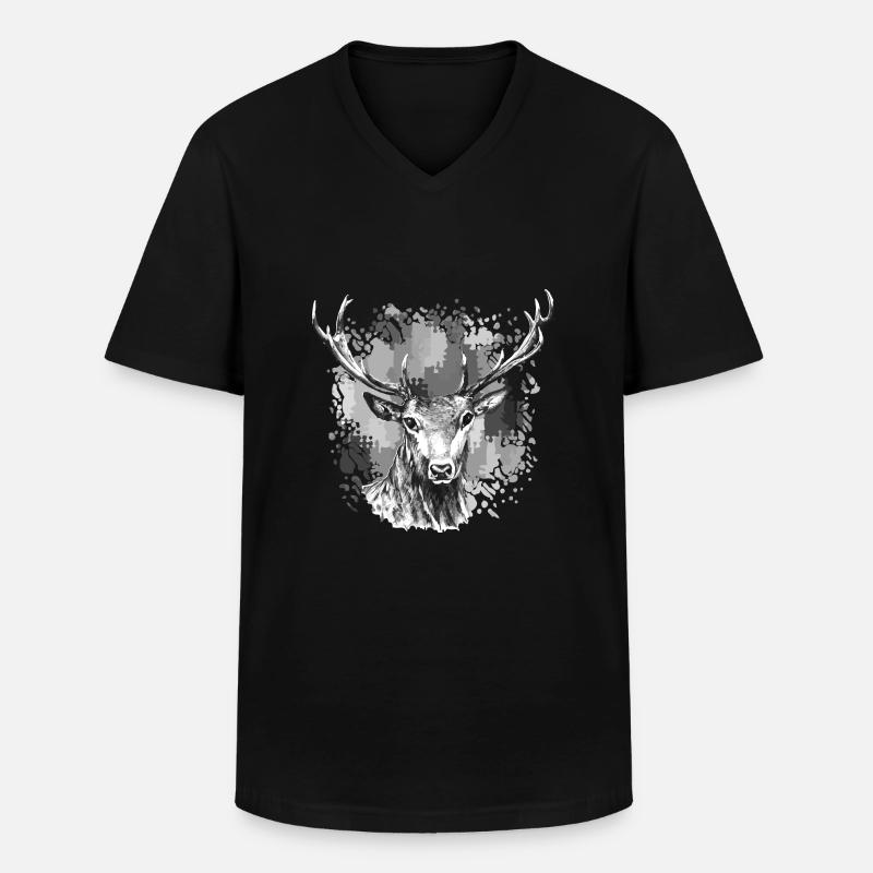 Hirsch - Männer-T-Shirt mit V-Ausschnitt - Schwarz