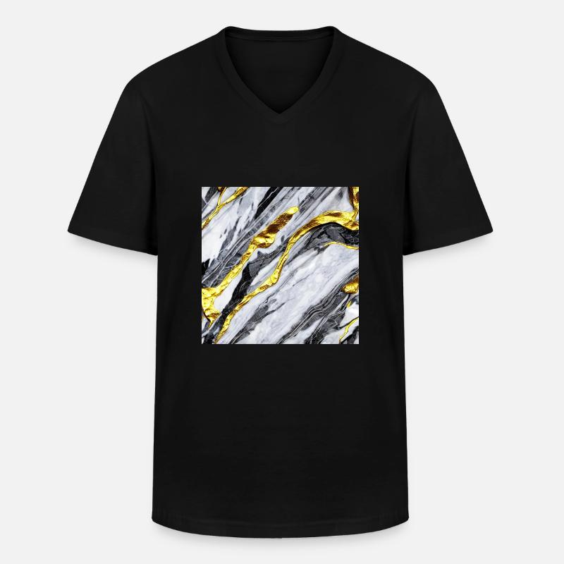 Marmorgold Struktur - Männer-T-Shirt mit V-Ausschnitt - Schwarz