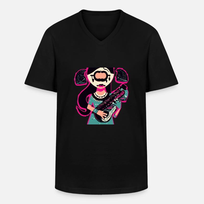 Musik Mädchen - Männer-T-Shirt mit V-Ausschnitt - Schwarz
