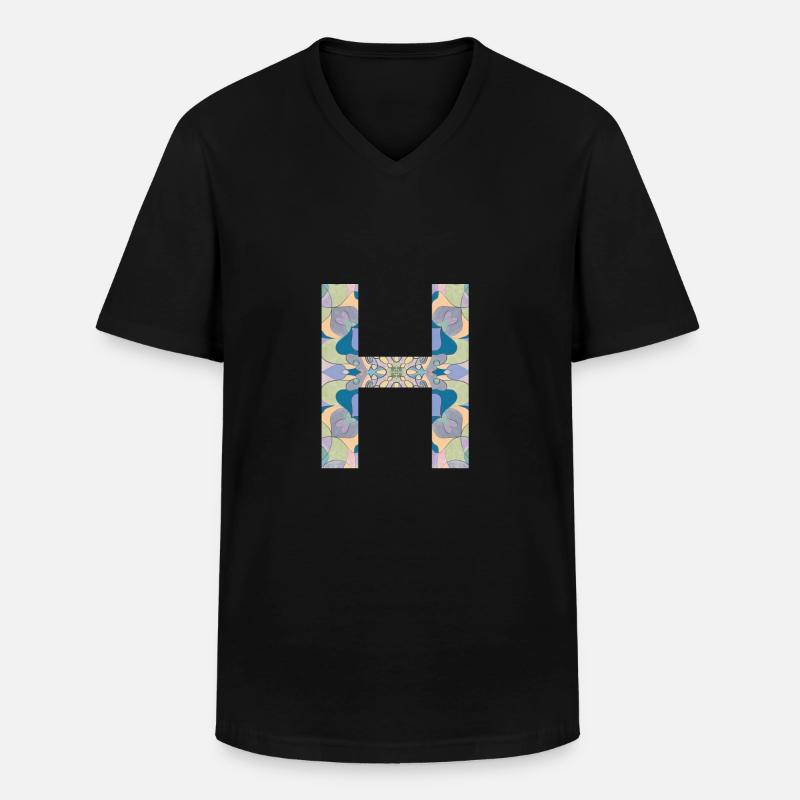 Buchstabe H im Mandala - Männer-T-Shirt mit V-Ausschnitt - Schwarz