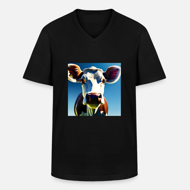 Mucca marrone e bianca - Maglietta da uomo classica con scollo a V - nero