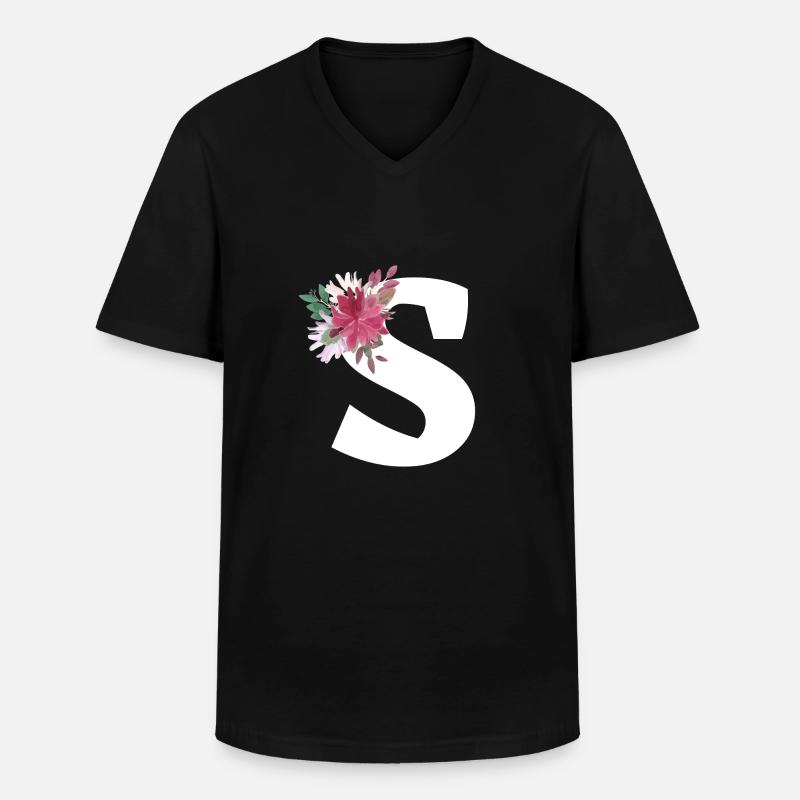 Florale Buchstaben - Männer-T-Shirt mit V-Ausschnitt - Schwarz