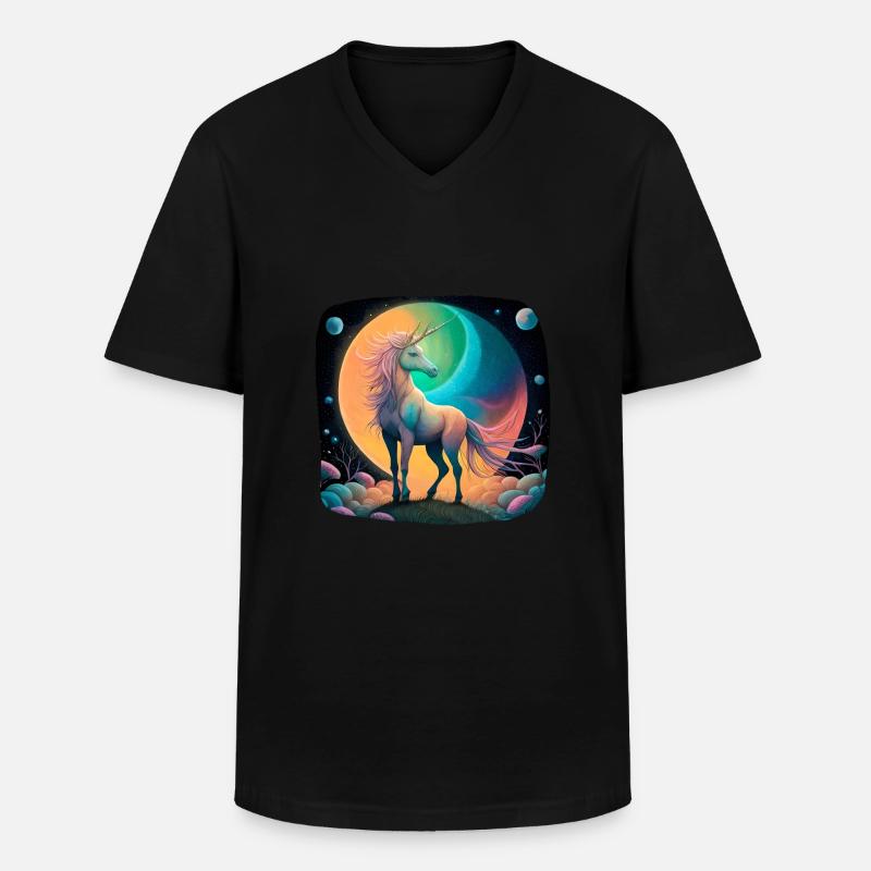 Fantasie Einhorn mystisch - Männer-T-Shirt mit V-Ausschnitt - Schwarz