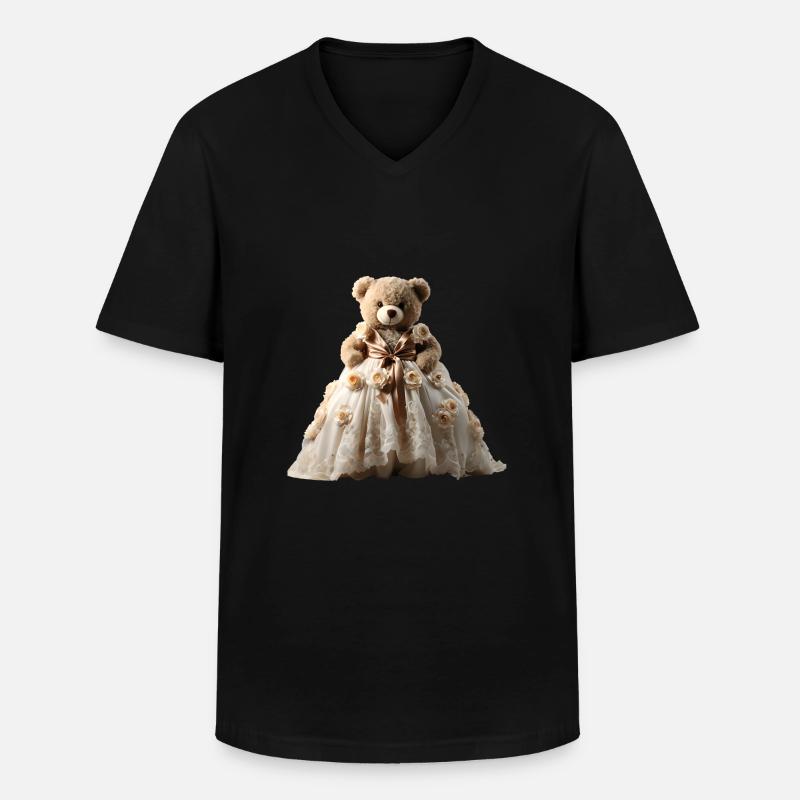 Teddybärin im Hochzeitskleid - Männer-T-Shirt mit V-Ausschnitt - Schwarz