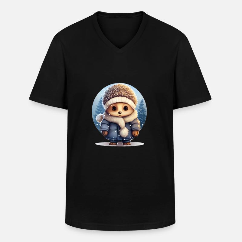Igel im Schnee - Männer-T-Shirt mit V-Ausschnitt - Schwarz