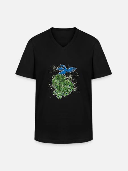 Scan Peacock Art Deco Colorful Outline - Men's V-Neck T-Shirt - black