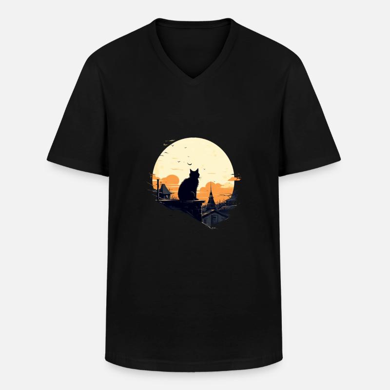 Einsame Katze - Männer-T-Shirt mit V-Ausschnitt - Schwarz