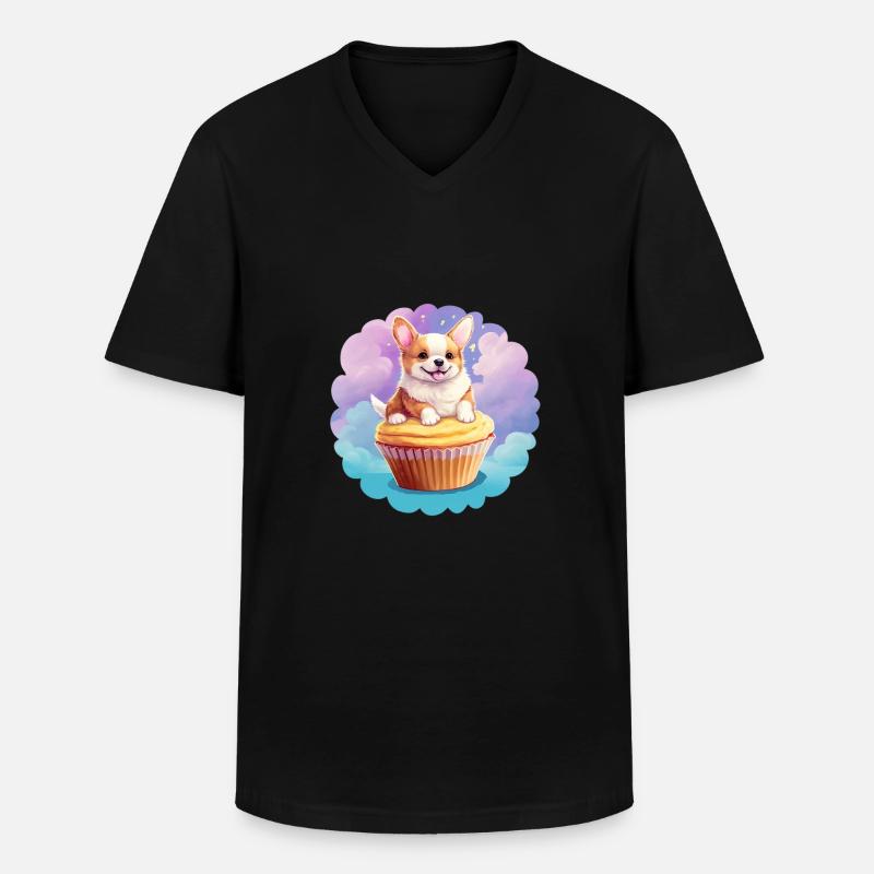 Cupcake-Corgi - Männer-T-Shirt mit V-Ausschnitt - Schwarz