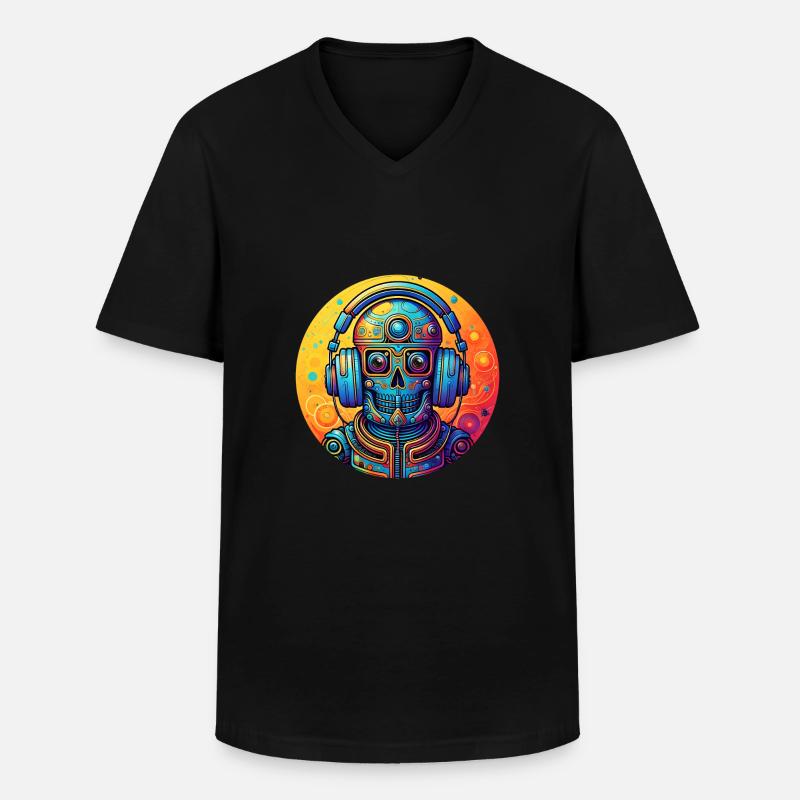 SCHÄDEL-ROBOTER - Männer-T-Shirt mit V-Ausschnitt - Schwarz