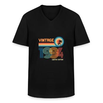 Vintage 1994 limited edition - T-shirt col V Homme - noir - Devant - AI Model Male 178 dark (178cm)