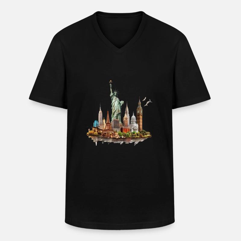 Die Wahrzeichen der Großstädte - Männer-T-Shirt mit V-Ausschnitt - Schwarz