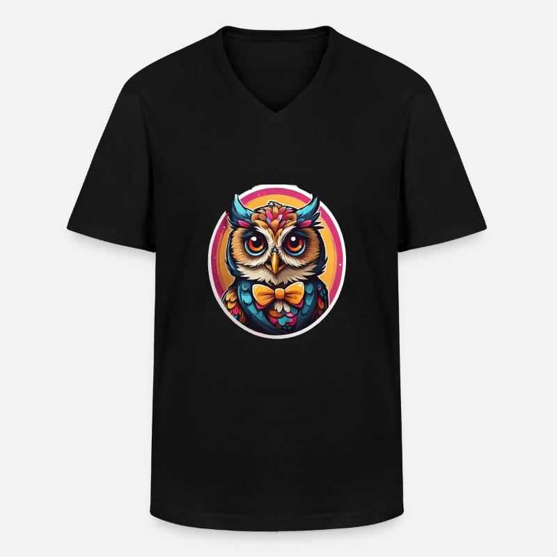 Lustige Eule Comic - Männer-T-Shirt mit V-Ausschnitt - Schwarz