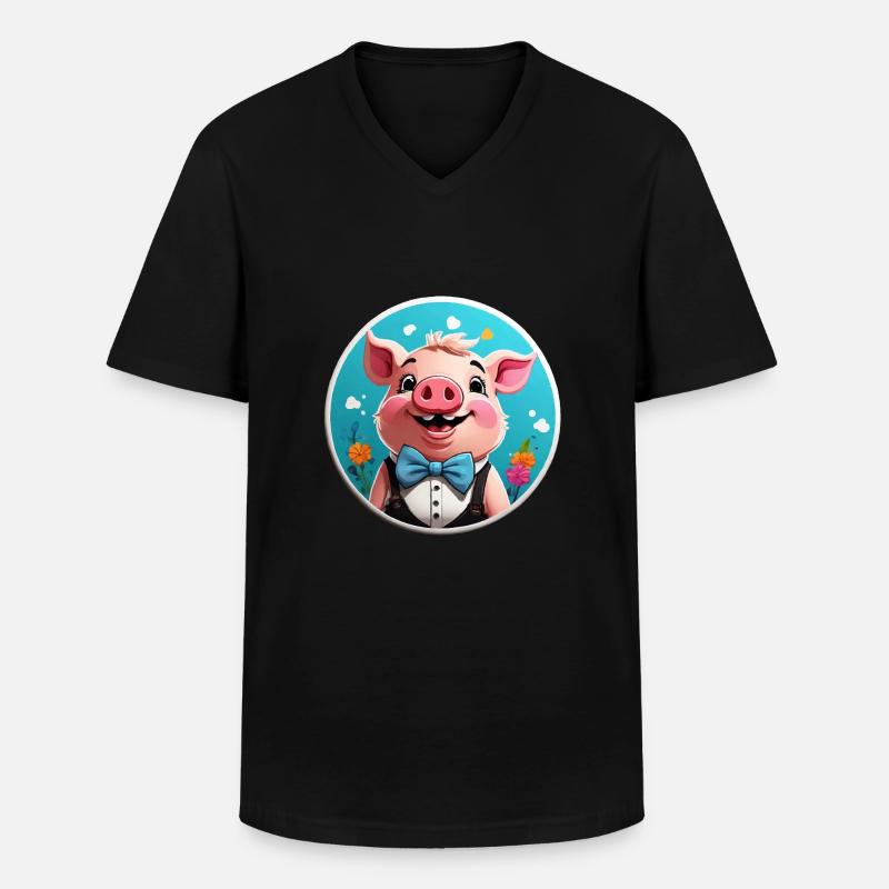 Lustiges Schwein Comic - Männer-T-Shirt mit V-Ausschnitt - Schwarz