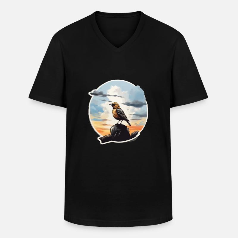 Landschaft Gemälde mit Vogel - Männer-T-Shirt mit V-Ausschnitt - Schwarz