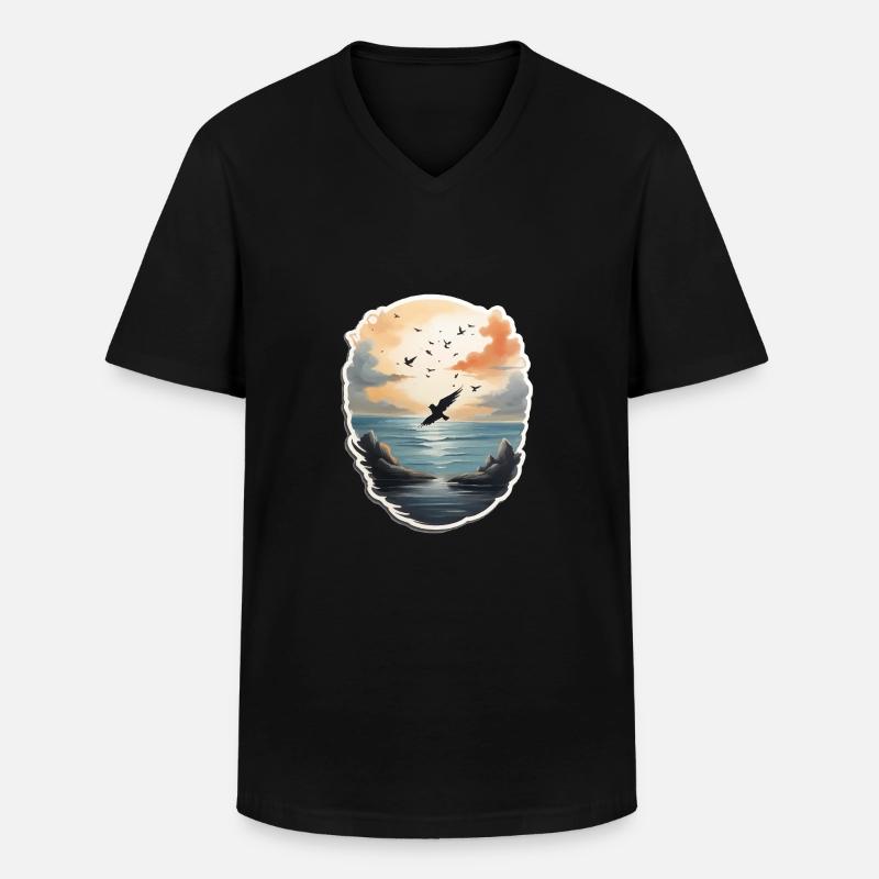 Landschaft Gemälde mit Vogel - Männer-T-Shirt mit V-Ausschnitt - Schwarz