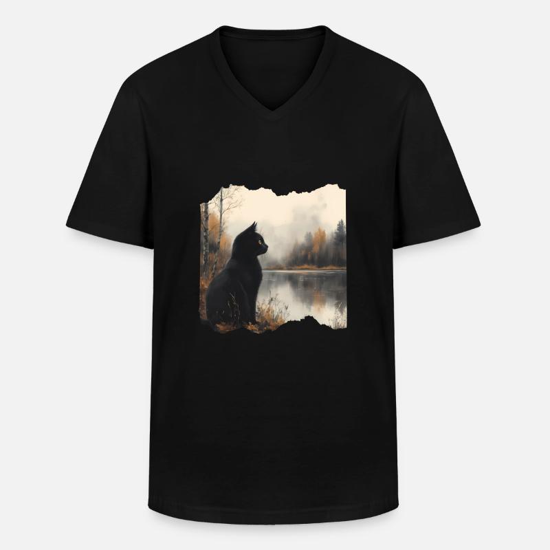 Schwarze Katze - Männer-T-Shirt mit V-Ausschnitt - Schwarz