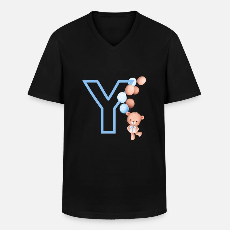 Blauer Buchstabe Y Bär - Männer-T-Shirt mit V-Ausschnitt - Schwarz