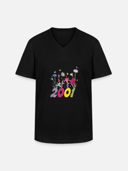 Year of birth 2001 wildflowers - Men's V-Neck T-Shirt - black