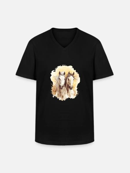 Heste Heste - Hest Hest - Rytter - Klassisk herre T-shirt med V-udskæring - sort