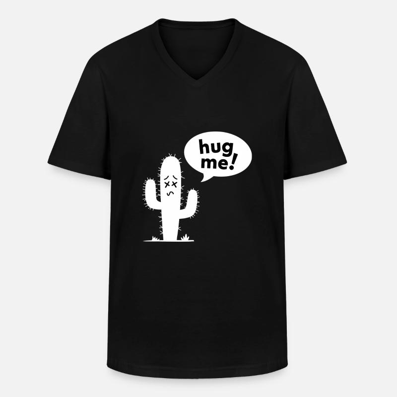 Umarme mich! - Lustiger Kaktus - Männer-T-Shirt mit V-Ausschnitt - Schwarz