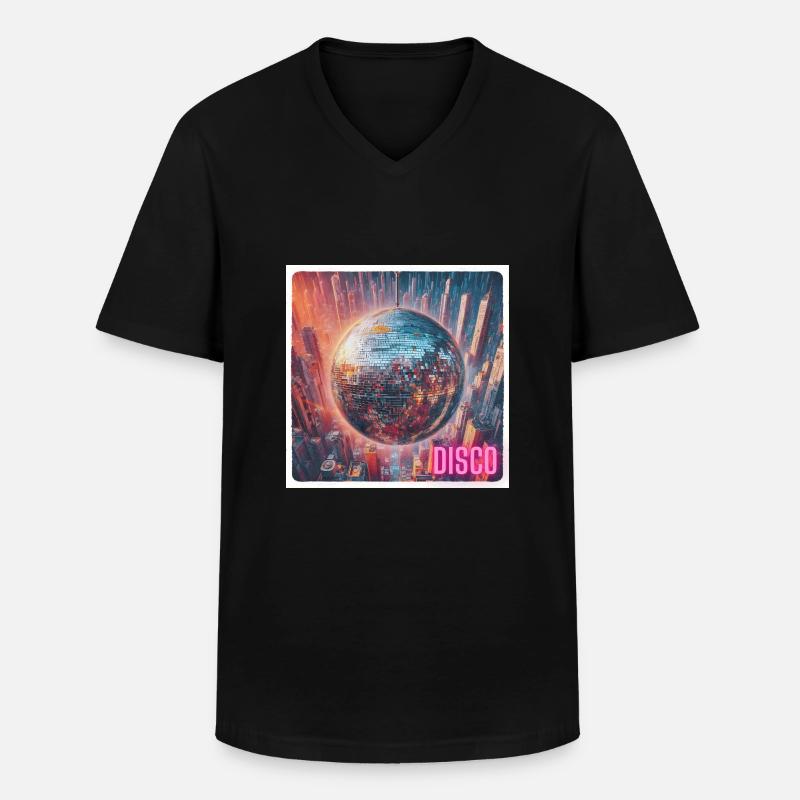 Discokugel vor Großstadt - Männer-T-Shirt mit V-Ausschnitt - Schwarz