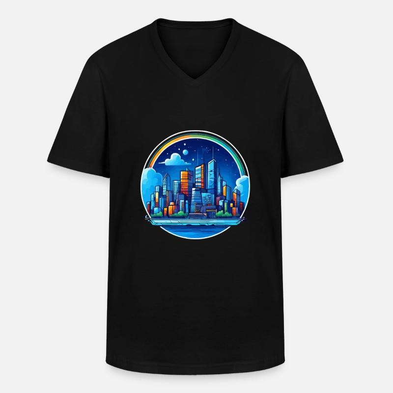 Stadt Nachtschimmer - Männer-T-Shirt mit V-Ausschnitt - Schwarz