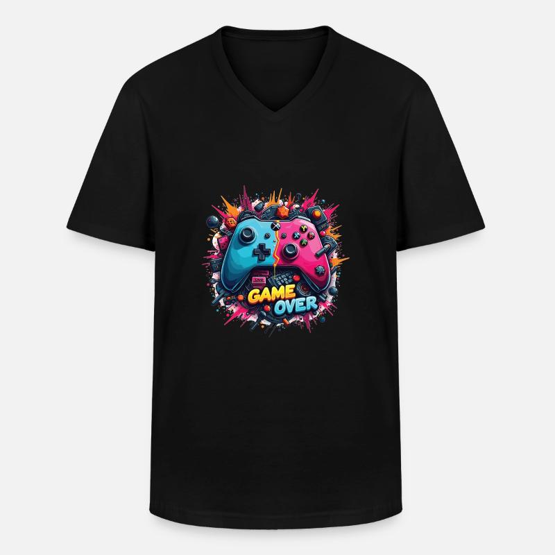 Game Over Retro Controller Shirt - Männer-T-Shirt mit V-Ausschnitt - Schwarz